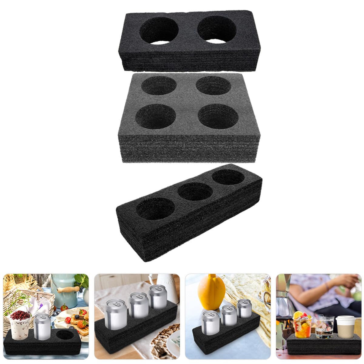 Healifty 3 Stück Schaumstoff Getränkebecherträger mit 2 bis 4 Loch Design Becherhalter für Tassen und Flaschen für Schreibtisch und Bar Schwarz Leicht und Wiederverwendbar