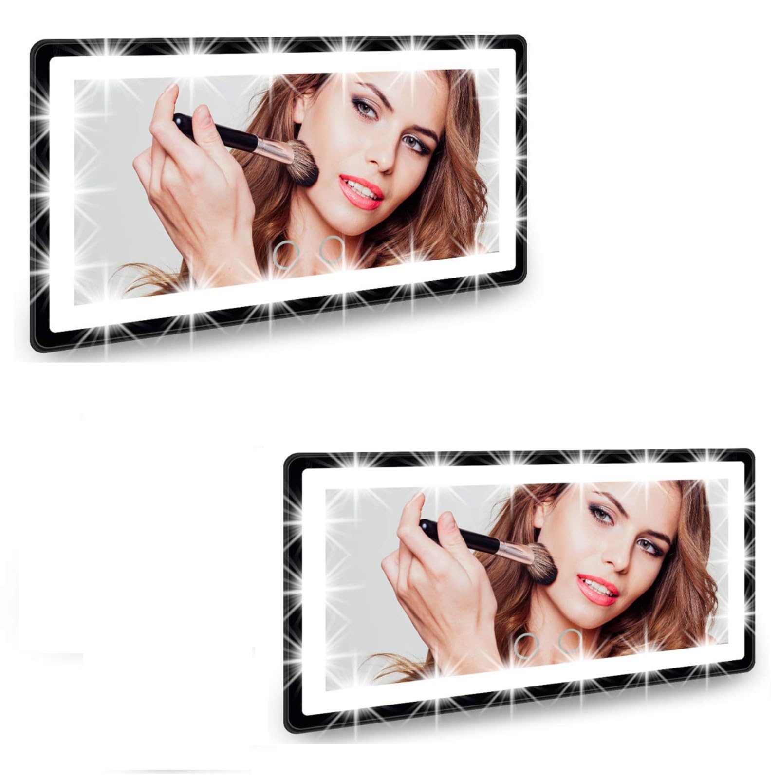 Feisate 2 Pack - Car Visor Vanity Mirror with LED Lights - Rechargeable Car Mirror Light - Car Visor Vanity Mirror with 3 Light Modes- Black