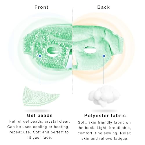 Miniatura 3 de Máscara facial de hielo para mujer y hombre, máscara de hielo de cuentas de gel caliente o frío para cara con agujeros para los ojos y respaldo de