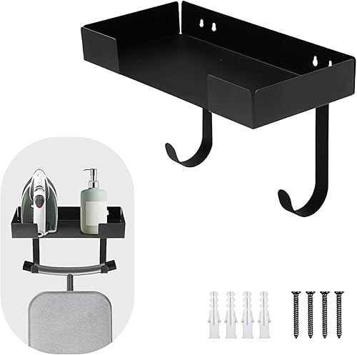 Miniatura 8 de Soporte de pared para tabla de planchar, colgador de tablero de acero inoxidable resistente para decoración y organización de lavandería, con cesta