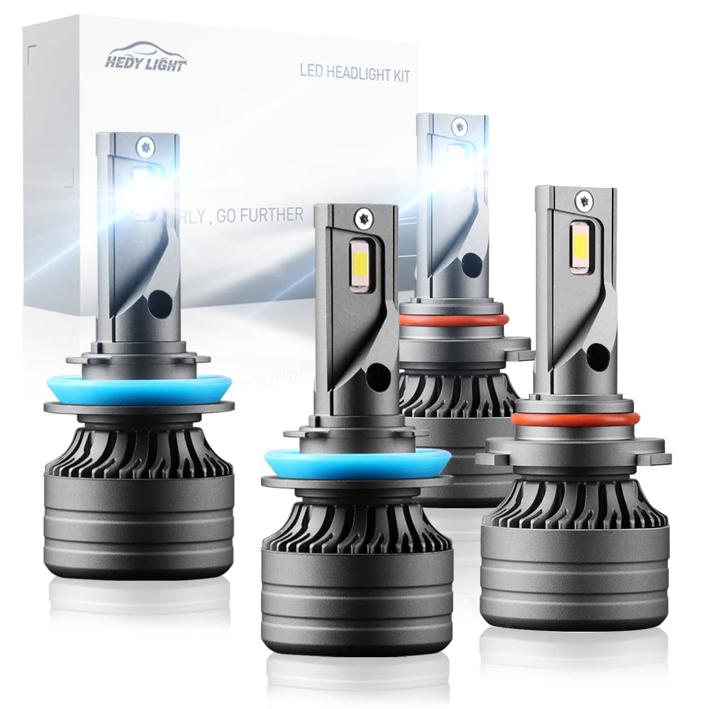 Photo 1 of HEDY LIGHT 9005/HB3 Hight Beam H11/H9/H8 Low Beam LED Headlight Bulbs Combo, 6000K Cool White 120W 24000LM Super Bright IP67 Waterproof LED Headlight Conversion Kit, Plug-and-Play, Pack of 4