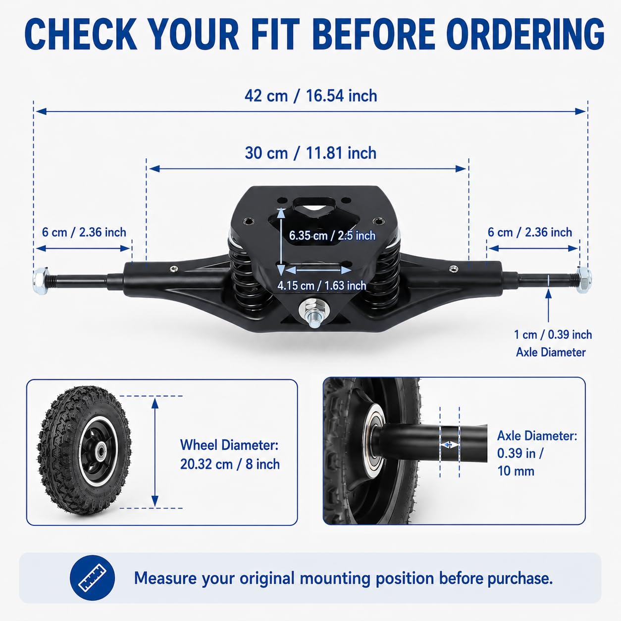 8 pouces Skate Wheel Skateboard Truck Combo Set avec support de roue, roues combinées, planche à roulettes, poulie hors route, camions électriques, montagne board longboard