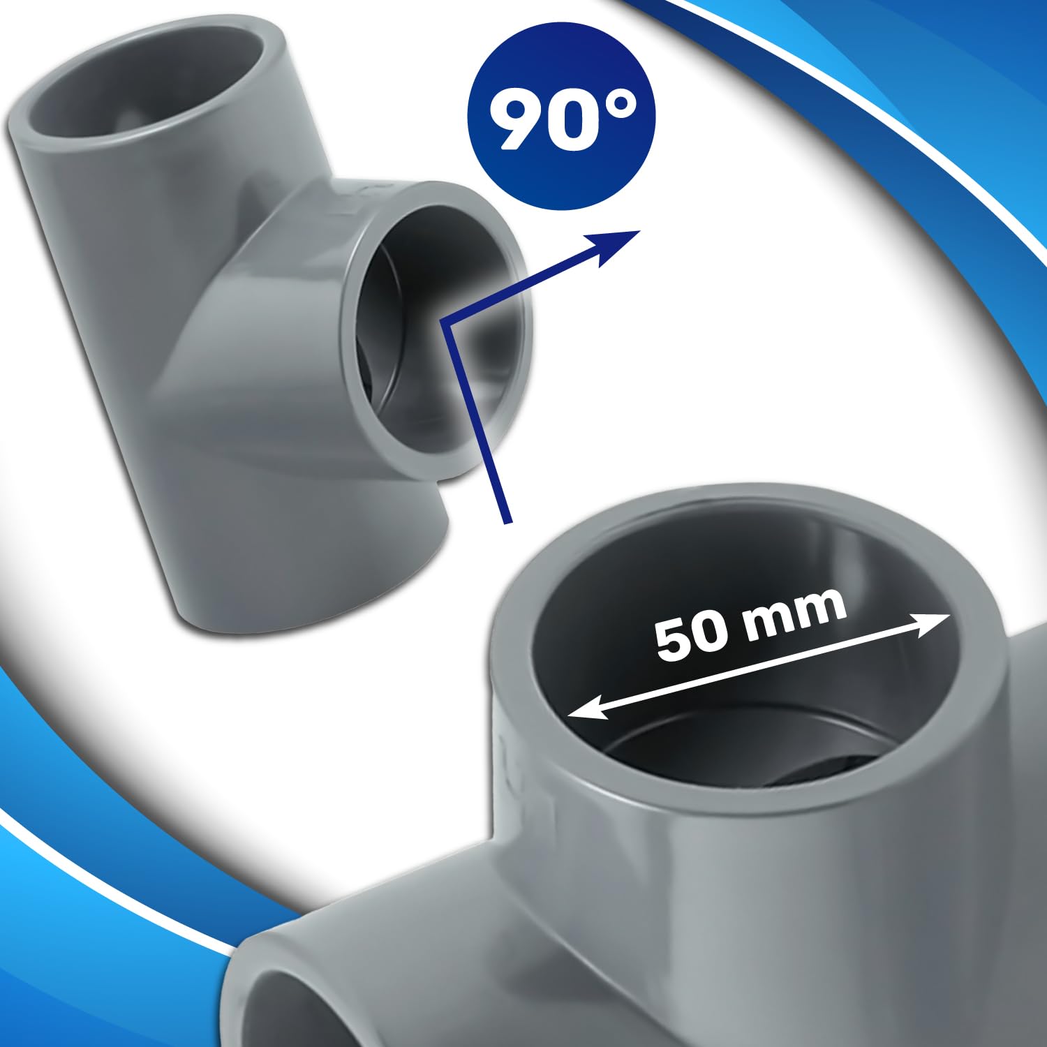 well2wellness® Raccordo a vite in PVC-U con 2 attacchi adesivi, 63 mm (200123