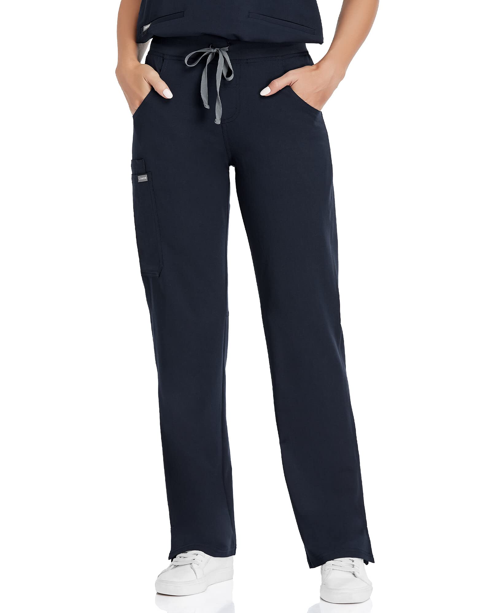 COMENII Scrub Pants for Women, Mid Rise Straight Leg Cargo Scrubs Pants