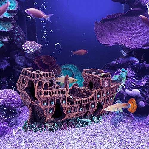 Image of Aquarium Pirate Ship Decorations - Fish Tank Ornaments, Resin Material Shipwreck Decor, Eco-Friendly for Freshwater & Saltwater Aquariums