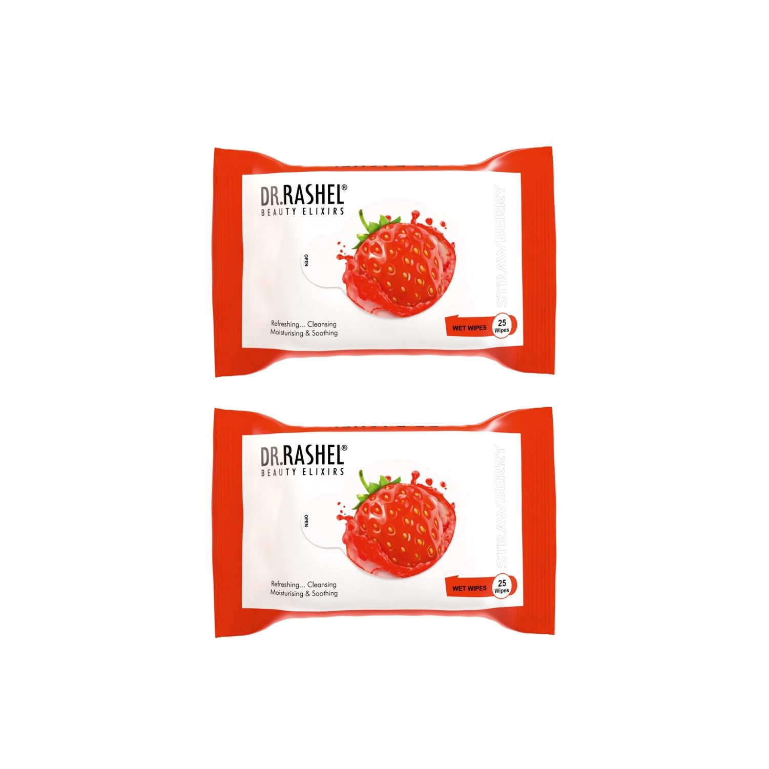 DR.RASHEL Strawberry Pack of 2 Face Wipes Enriched with goodness of Strawberry and Aloe Vera Extract | For Multi purpose use | Gives Refreshing and Glowing Skin.(25 pc x 2)