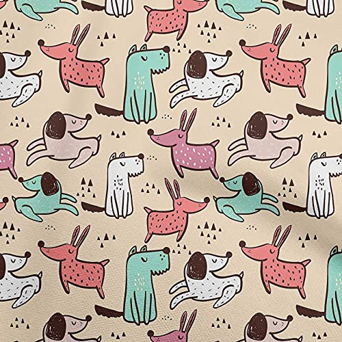 oneOone Rayon Pale Orange Fabric Dog Cartoon Sewing Craft Projects Fabric Prints By Yard 56 Inch Wide-VZ