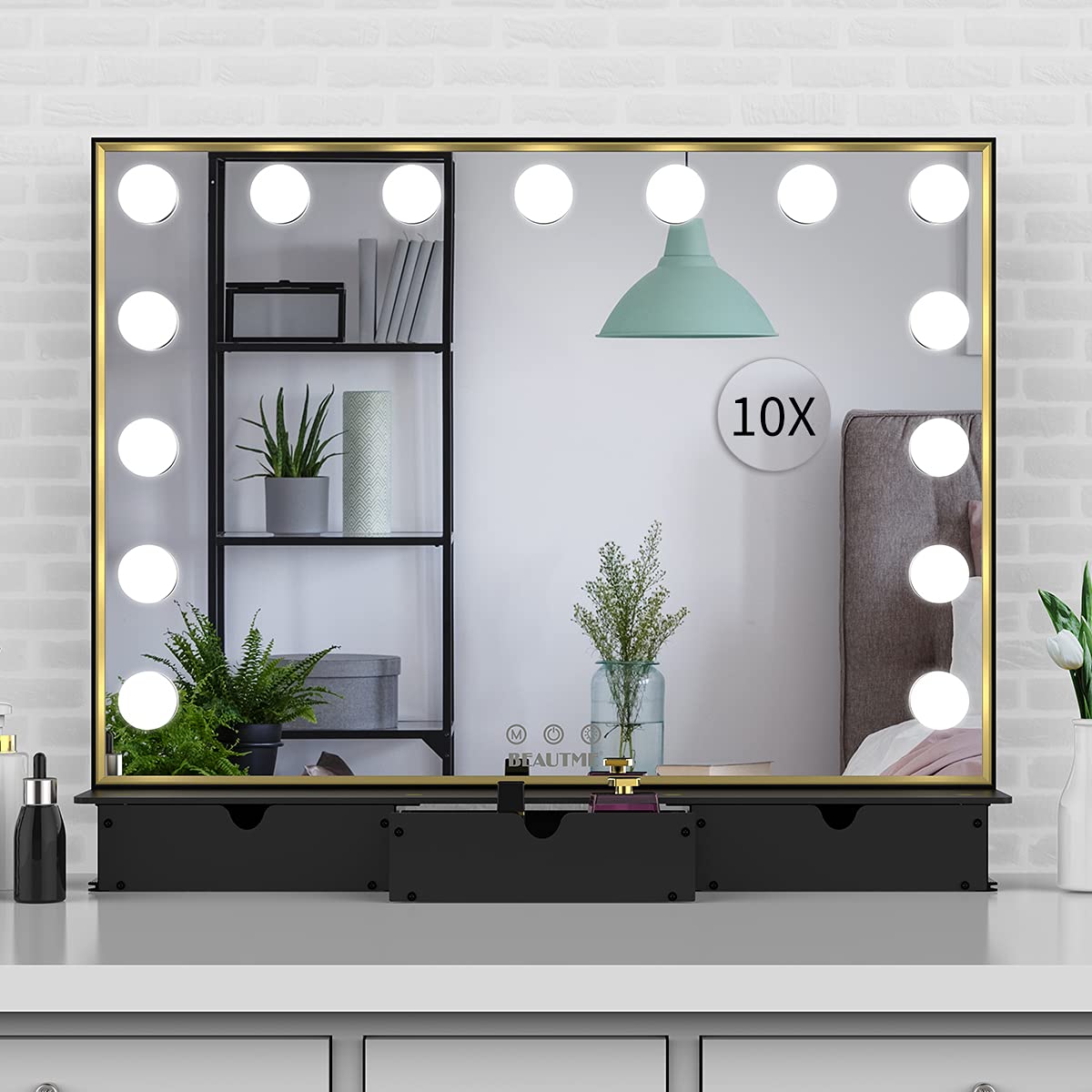 Buy Beautme Vanity Mirror With Lights Makeup Mirror With Storage Box Hollywood Lighted Mirror With 15pcs Lights Detachable 10x Cosmetic Round Mirror Tabletop Mirror With Storage And Lights Black Gold Online In Indonesia B08q3g85yh