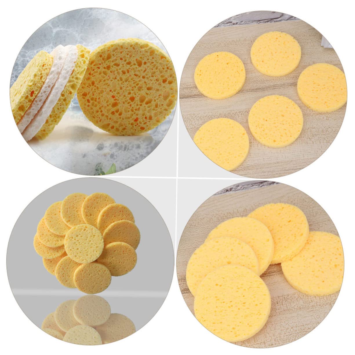 Lot de 100 Houppettes Cosmétiques en Éponge Cellulose Rondes