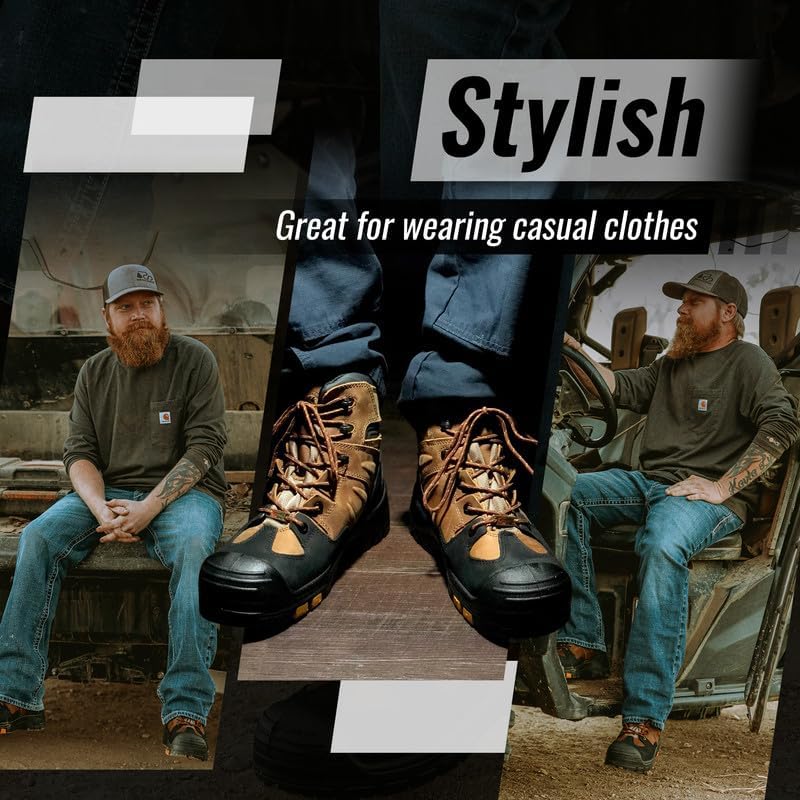 Miniatura 7 de ROCKROOSTER Botas de trabajo Woodland para hombre, 6 pulgadas, con puntera compuesta con cordones, sin metal, soporte al tobillo, impermeables,