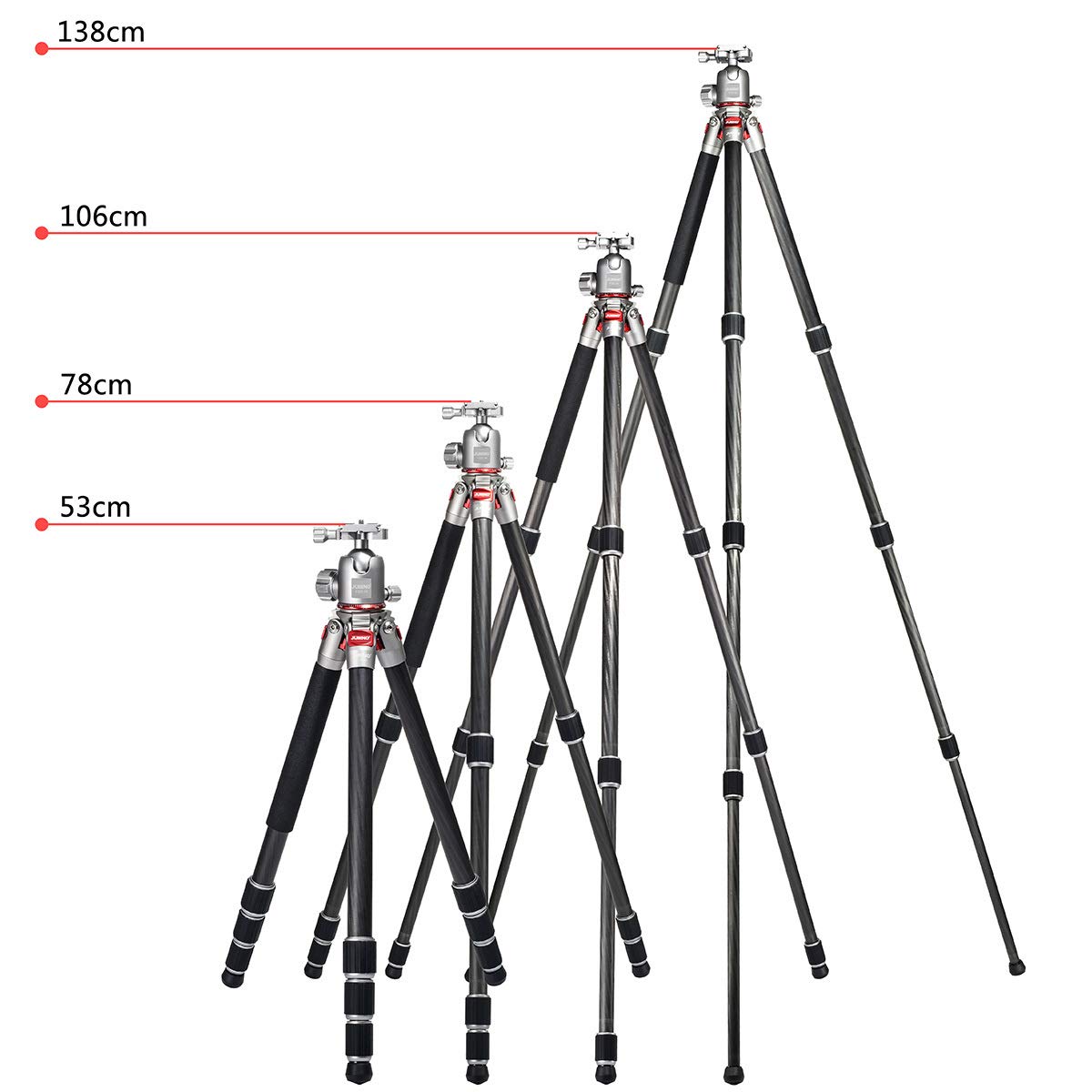 JUSINO Leichtes Karbon Fotostativ mit Kugelkopf Stativ bis 138cm/12kg AF-254C+FGS-36