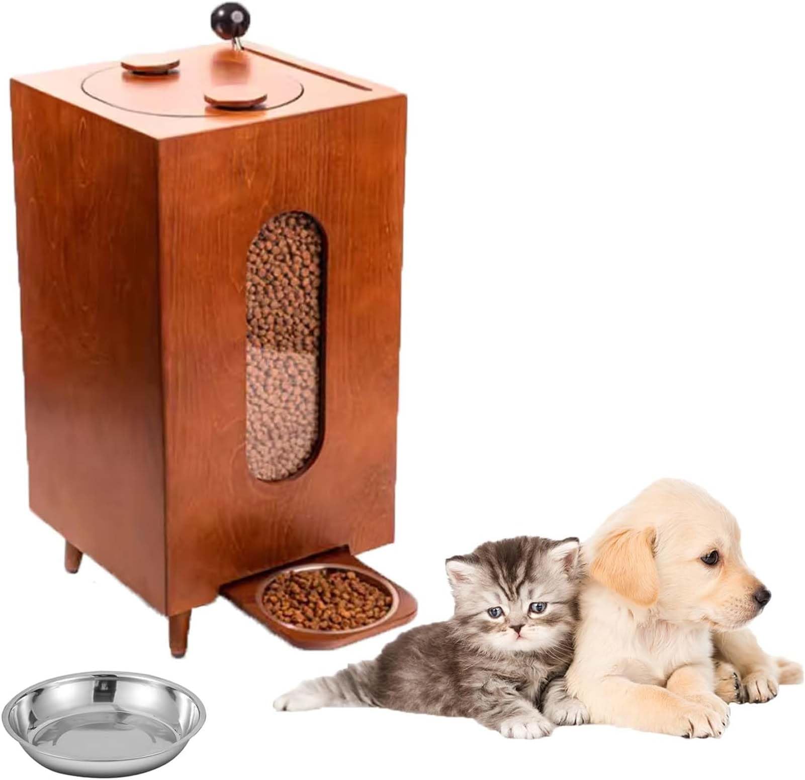 Comedero Elevado de Madera para Mascotas con Cuenco de acero Inoxidable, Puede almacenar 10 kg de Comida para Perros, Mesa de Comedor para Mascotas (L,A)