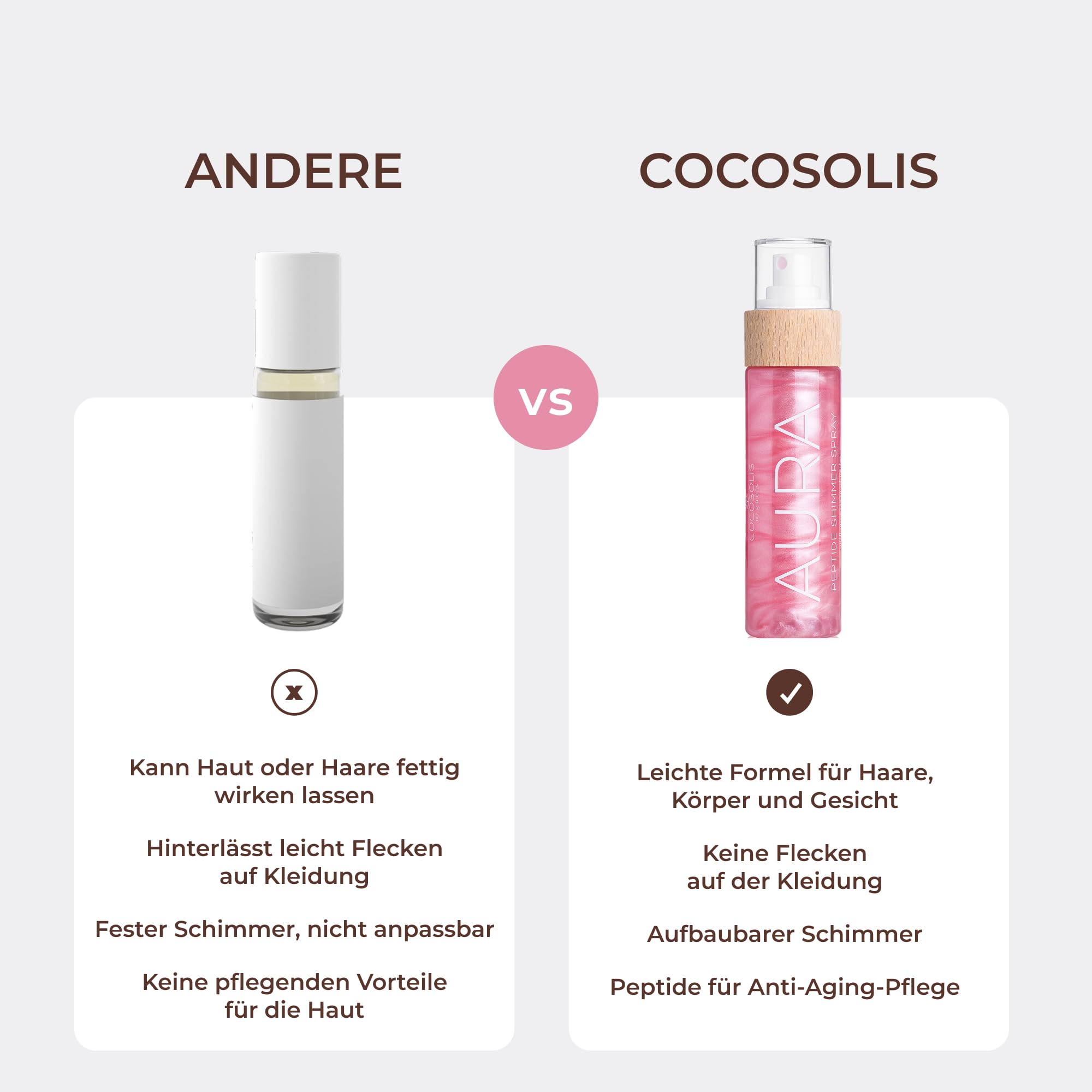COCOSOLIS AURA PINK Peptide Shimmer Spray - Natürliches Glitzer Schimmer-Spray mit Peptiden für Gesicht, Körper und Haare