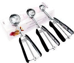 Ice Cream Scoop Set 3pcs, Cookie Scoop Set, Ice Cream Scooper with Trigger, Melon Baller Scoop Large Medium Small Ice Cream Scoops 18/8 Stainless Steel Ice Scooper for Kids & Families - Elegant Gift Package