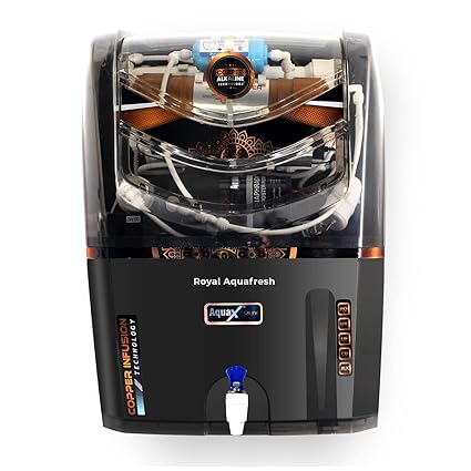 ROYAL AQUAFRESH Aqua Crux 12L RO+UV+TDS+ 14 Layer Electric Water Purifier Active Copper Fully Automatic RO Water Purifier Wall Mountable For Home and Office (1 Year Warranty On Motor & SMPS)