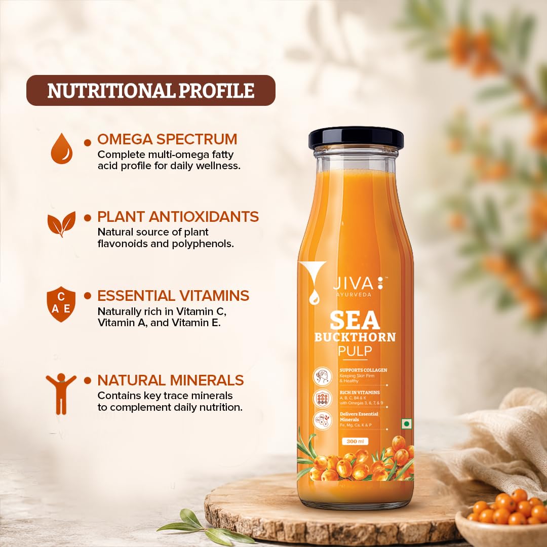 Jiva Ayurveda Sea Buckthorn Pulp (300 ml) | Rich in Omega 3, 6, 7 & 9, Vitamin C & Antioxidants | Supports Collagen, Skin Health, Immunity & Digestion | Pure Himalayan Superfruit Concentrate — Amazon image 6