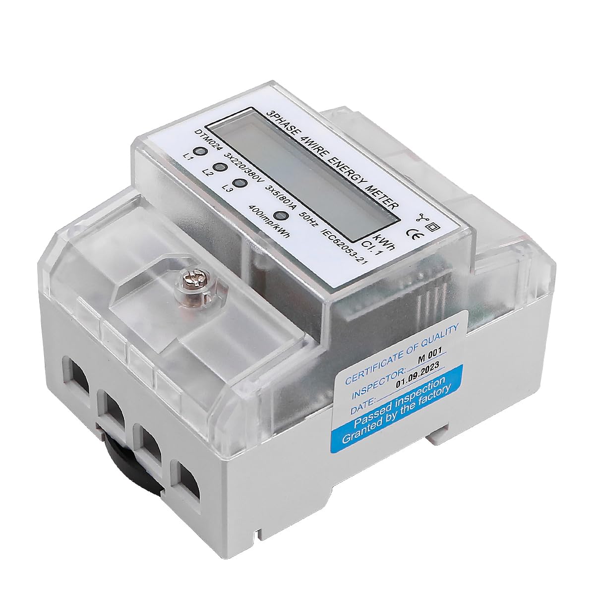 Alnicov Cyfrowy licznik prądu z wyświetlaczem LCD, 3 x 230/400 V, 5 (100) A, licznik pośredni, licznik prądu przemiennego do 35 mm szyny DIN, 3 fazy, 4 przewody