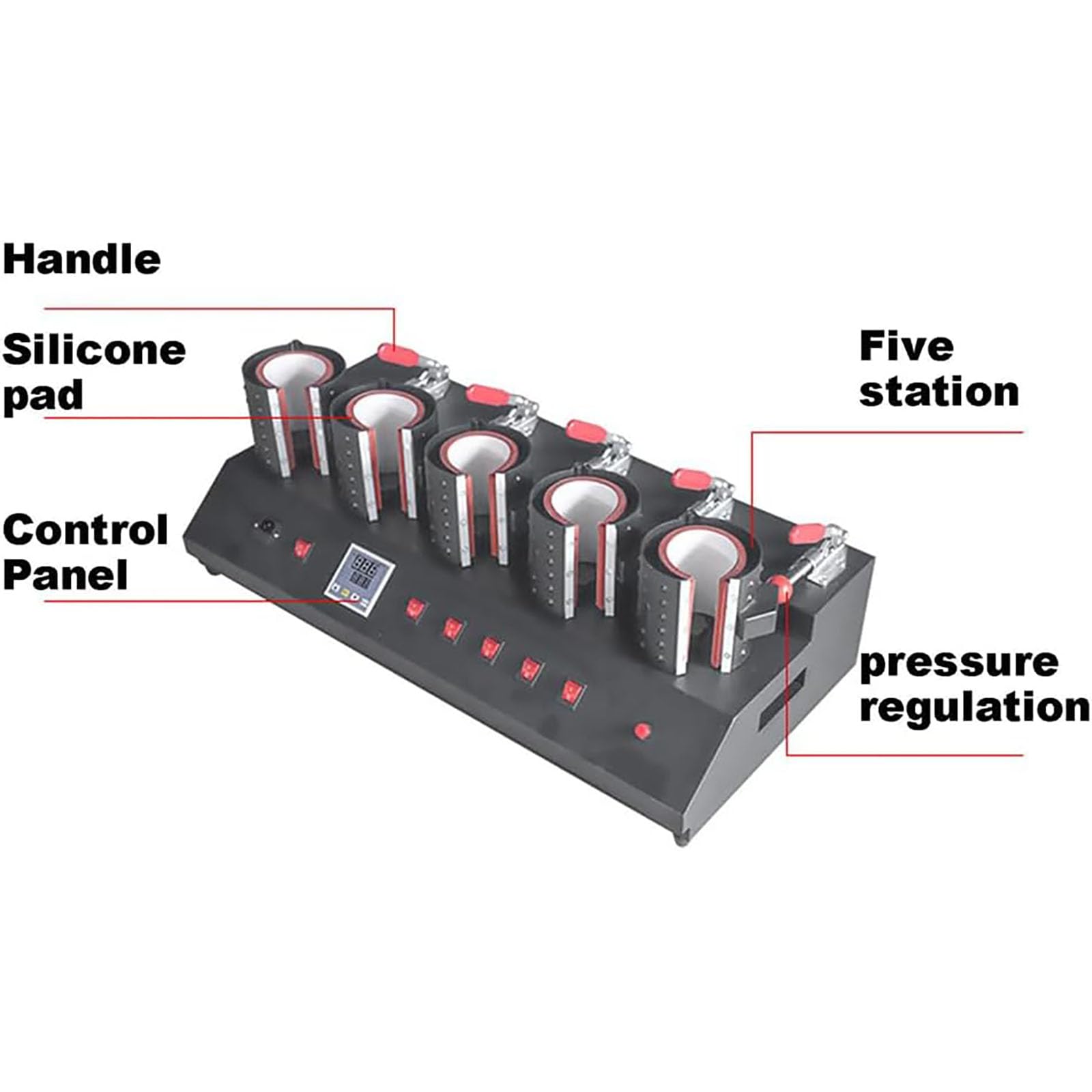 Máquina de prensado térmico para vasos, impresora de tazas de 1400 W, con 5 estaciones para vasos, presión ajustable, panel inteligente, para impresión DIY.