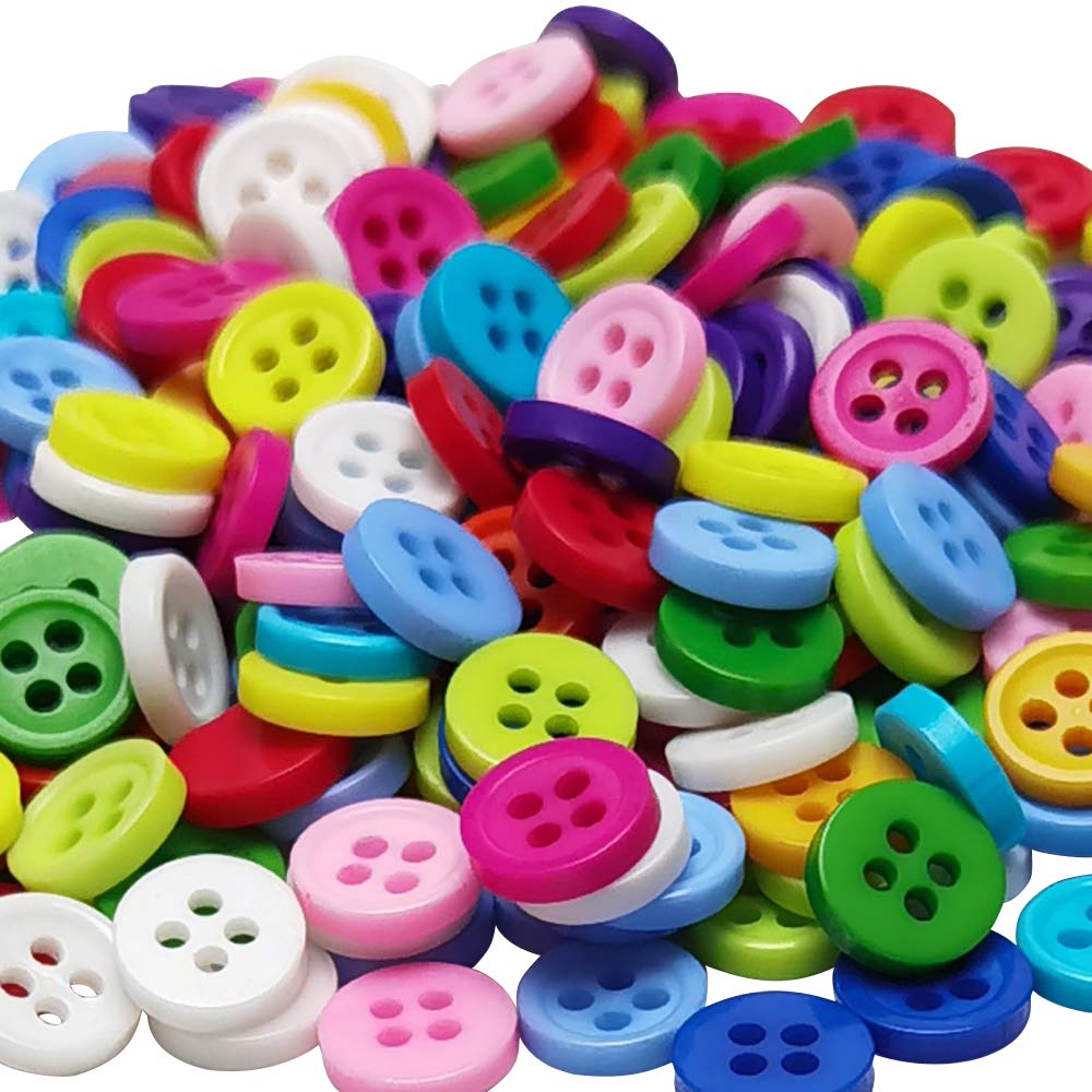Chenkou Craft 100pcs Mix Color Resin Circle Big Button 4 Holes DIY Craft Sewing (Mix, 9mm)