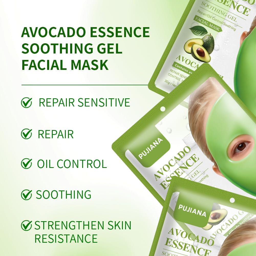 VAALYA TOYS Gel Face Mask Sheet Combo Pack of 1, Hydrating Moisturizing Brightening Facial Mask, Anti Aging Wrinkle Repair Skin Glow, Cooling Soothing for Women and Men, All Skin Types (Avocado) 1