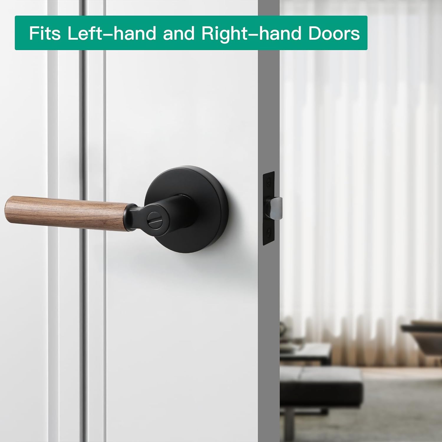 YAGU Wooden Round Privacy Lever Door Handle Easy to Open Locking Lever Set Pack of 1 [for Bedroom or Bathroom] Reversible for Right & Left Sided Doors Heavy Duty - Matte Black Finish