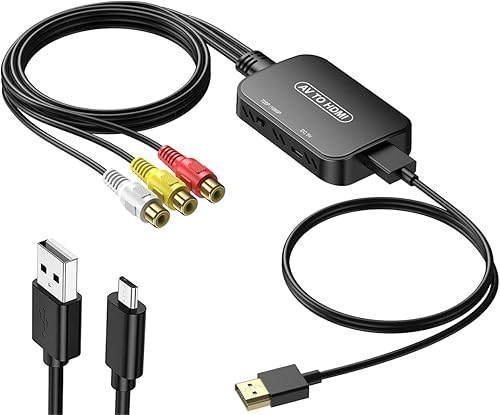 Viagkiki Adaptador RCA a HDMI, convertidor AV a HDMI, convertidor de audio compuesto RCA a HDMI para PS1, PS2, PS3, STB, Xbox, VHS, VCR,