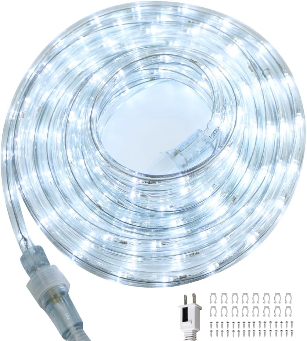LED-Lichterkette für drinnen und draußen, 7,6 m, weiß, wasserdicht, Lichtschlauch mit Stecker, flexibel verbindbar für Schlafzimmer, Deck, Garten, Weihnachtsdekoration