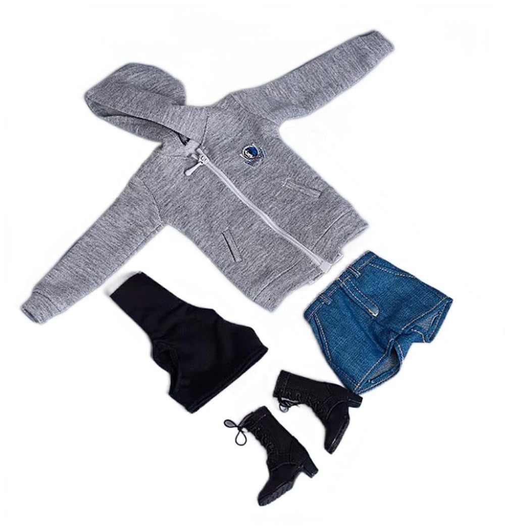 AMITD 1/6 Scale Girl's Clothes Full-Zip Hoodie Shorts Set,Hooded Sweatshirt with Zipper for 12 inch Female Figure Body,cdtoys cd051C