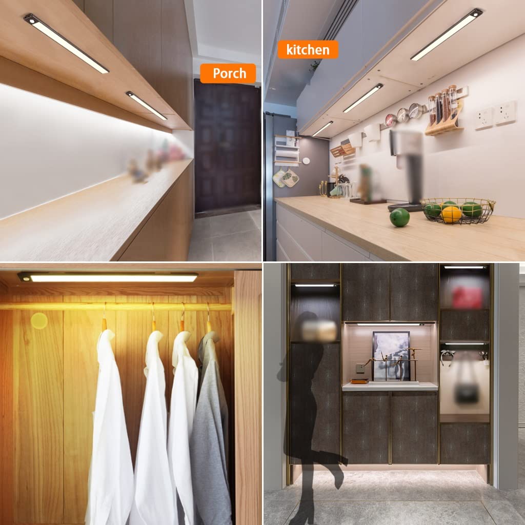 Luz Armario Luces De Armario De Inducción del Cuerpo Humano, Luces De Noche De Cocina Recargables USB, Luz De Despensa con Sensor De Movimiento, 3 Temperaturas De Color