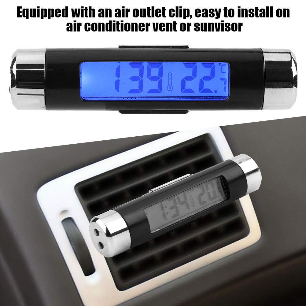 Thermomètre Numérique Voiture 3-en-1 – Horloge, Voltmètre Et Thermomètre Pour Tableau De Bord – Alarme Surtension/Sous-tension, Noir