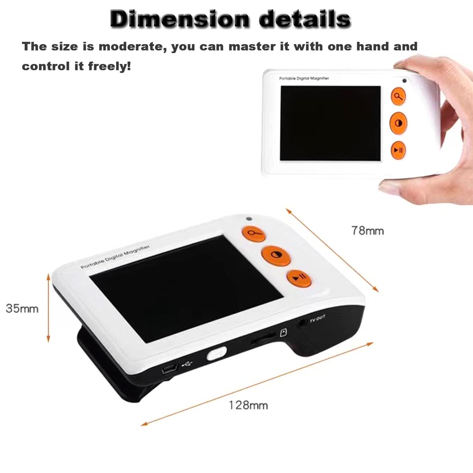 TsoLay Lupa De Video Electrónica De 3.5 Pulgadas, Lupa De Video Digital con Pantalla LCD, Zoom 2X-25X, 8 Modos De Color, Salida AV/TV, Mango Plegable, Ideal para Personas Mayores Que Leen, Escriben