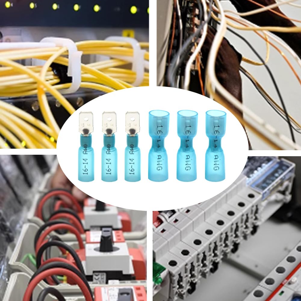 100 Pezzi Connettori Elettrici Kit Terminali a Crimpare Termorestringenti Di Connettori Femmina e Maschio - per cavi da 1,5 – 2,5 mm²(Blu/YRSL)