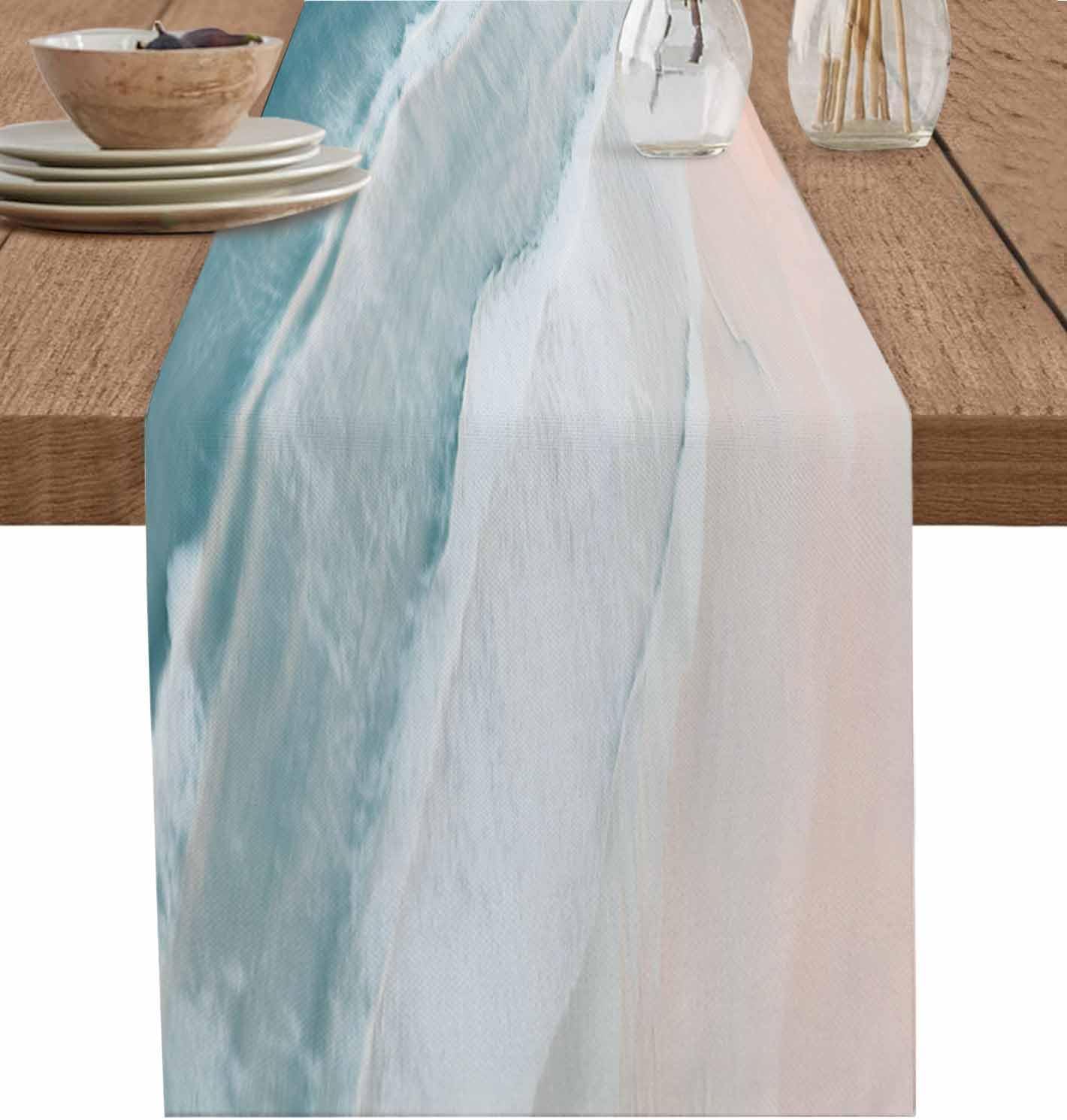 Coastal Beach Blue Table Runner, Ocean Sea Waves Dining Room Table Runners 90 Inches Long, Summer Kitchen Table Cloth Dresser Scarf for Coffee/Western/Party/Wedding Decor 13x90 Inch