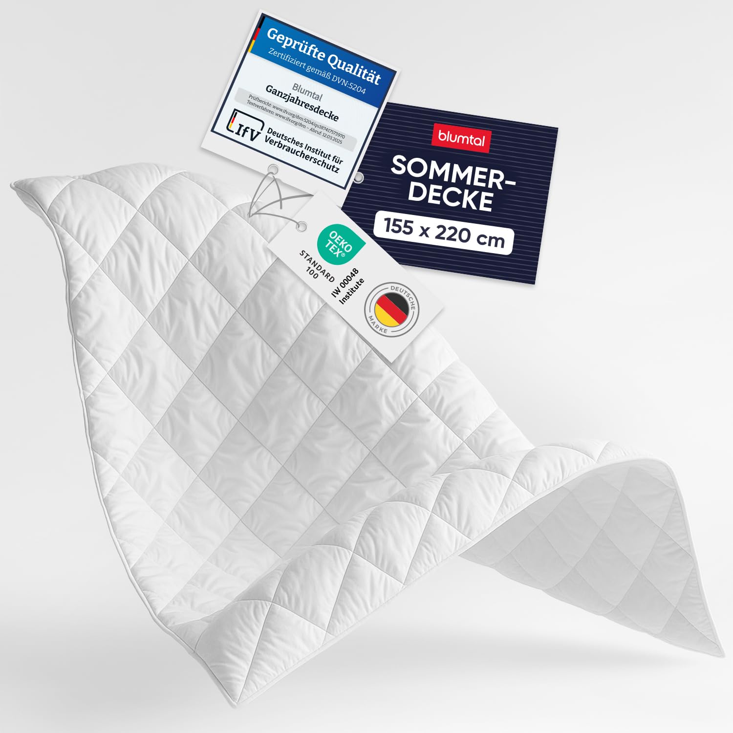 Blumtal Sommerdecke 155x220 cm - Oeko-TEX zertifizierte Sommerdecke 155x220 cm - leichte Decke Sommer 155x200 cm weich - Steppbettdecke waschbar 95 °C - Füllmenge 150 GSM - mit Eckhalterung