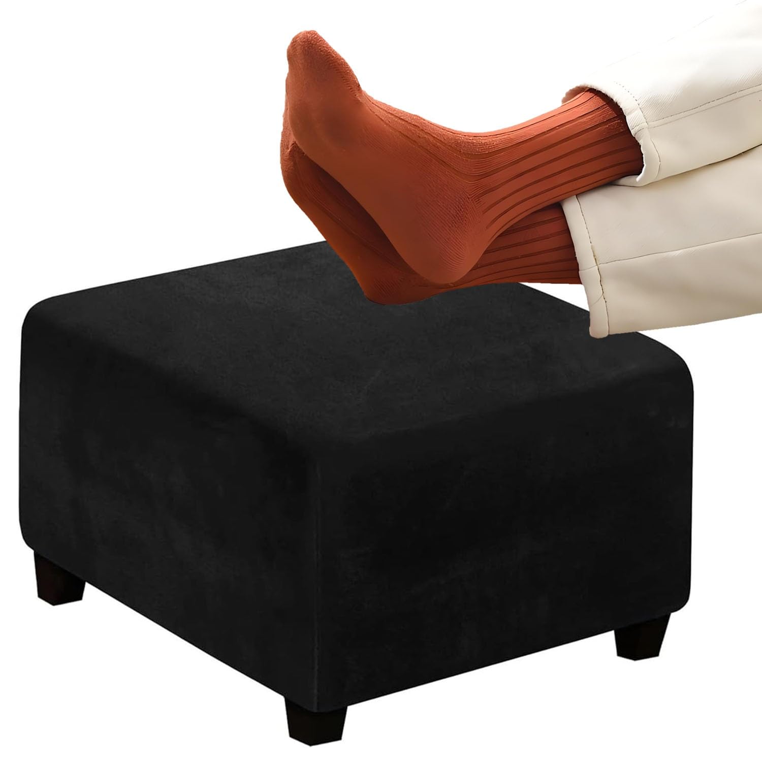 RTSFKFS Stool Covers 14/16/18/20/22/24/26/28/30/32/34/36/38/40/42/44in, Square Velvet Ottoman Covers with Stretch Thick Checked with Elastic Bottom, Removable Washable(Black,30in/75x75cm)