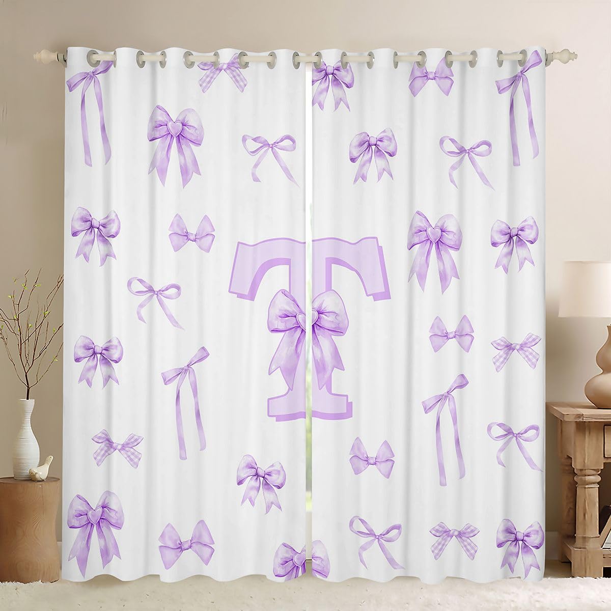 Rideau Lettre Monogrammée T Personnalisée Voilage Fenetre Nœud Papillon Violet Homewish 140x245