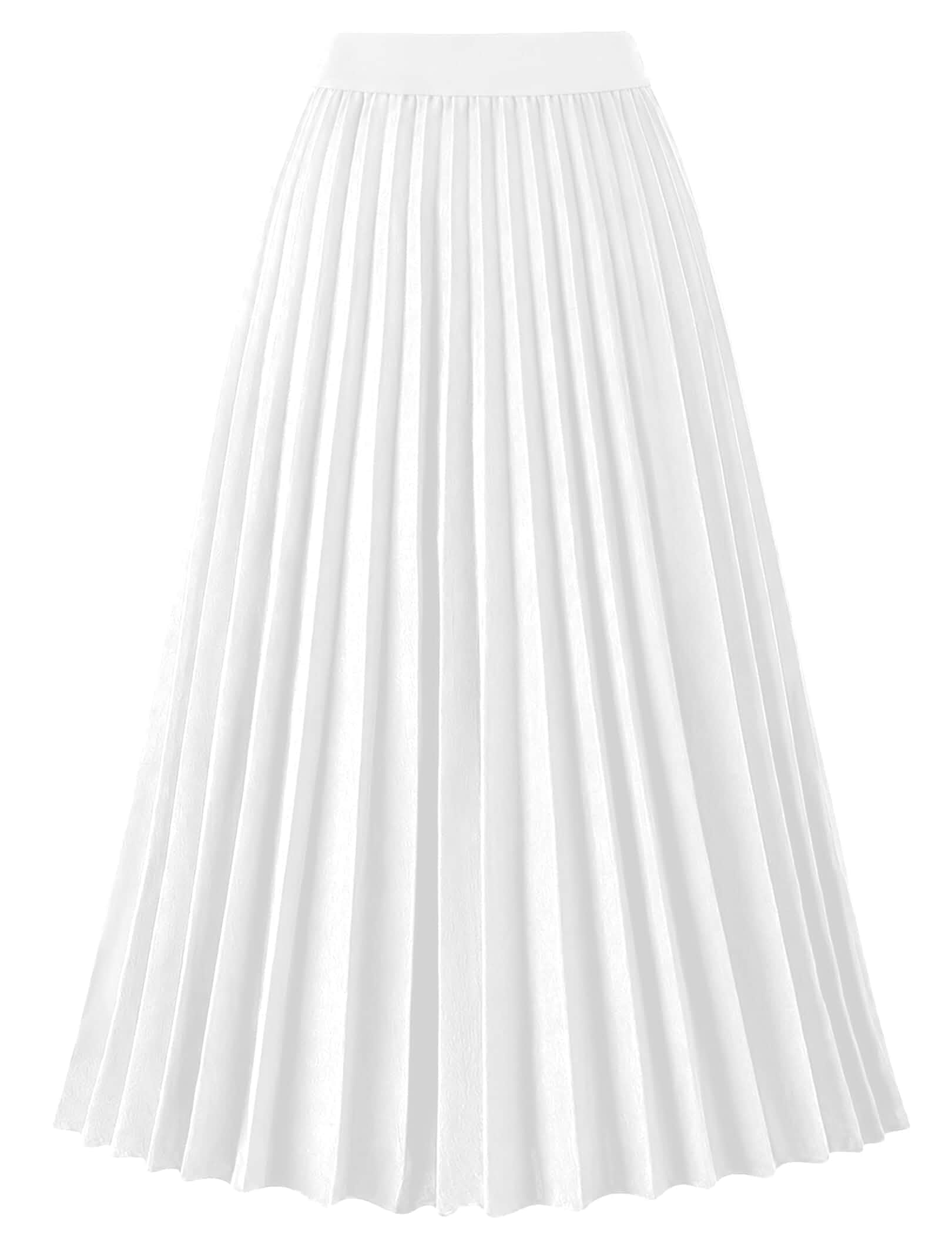 Rorzain Pleated Midi Skirts for Women High Waist Knee Length Skirt