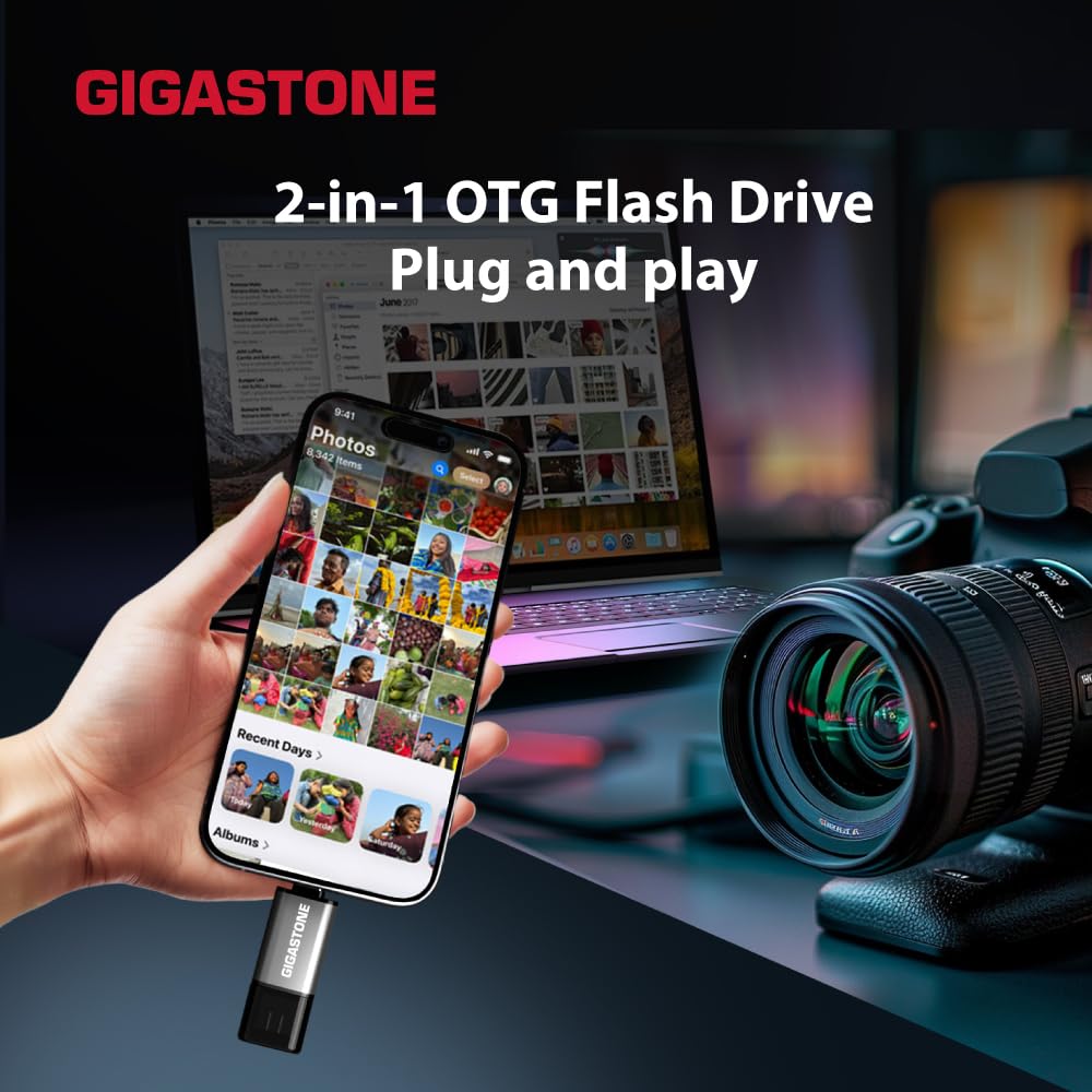 GIGASTONE Unidad flash dual de 512 GB, Z40 USB 3.2 Gen 1, 2 en 1 USB-A y tipo C, 100 MB/s ultrarrápido, diseño de tapa de cabeza, Plug & Play para smartphone/PC/Mac/TV/audio de coche, compatible con