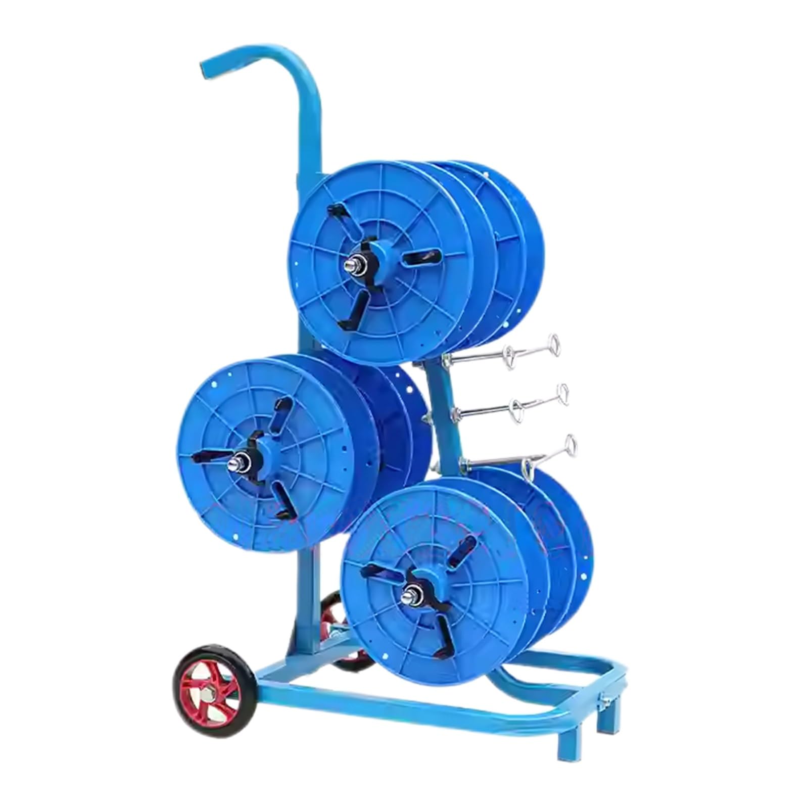 ZFUCMAYL Wire Spool Rack,6 Axle Transportable Cable Caddy,Wire Spool Rack Dispenser,Cart with Wheels,Plastic Disc,for Wire Pullers and Duct Reels(Blue,38x63x96cm)