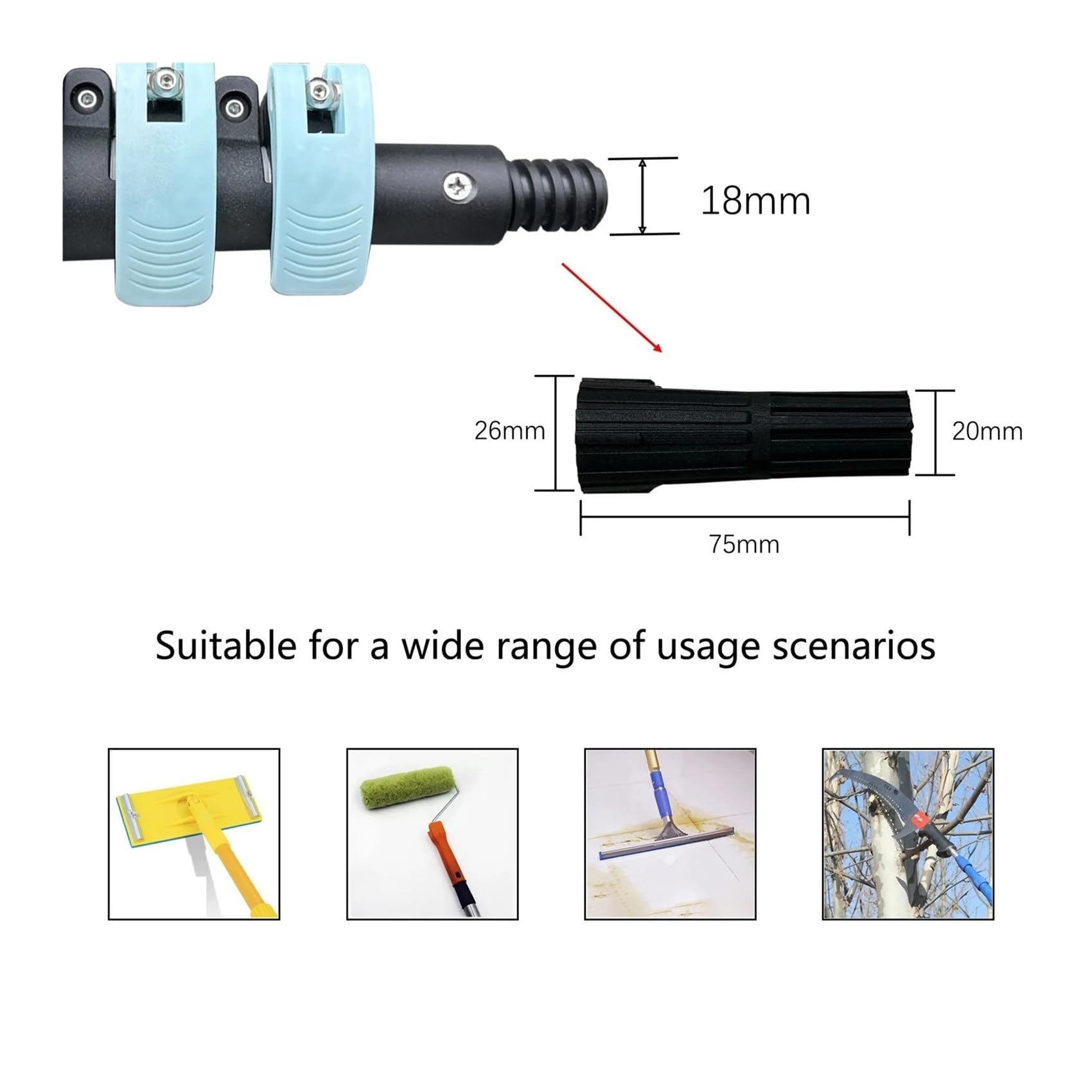 Poste de extensión telescópico multifuncional, herramienta extensible de mango largo for limpieza de ventanas y rodillo de pintura(1.5M)