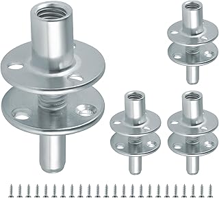 4 Sets Metal M12 Bed Post Connectors, Three Holes Screw-in T-Nuts, Furniture Leg Fasteners with Screws for Connecting Bed, Sofa, Cabinet Legs