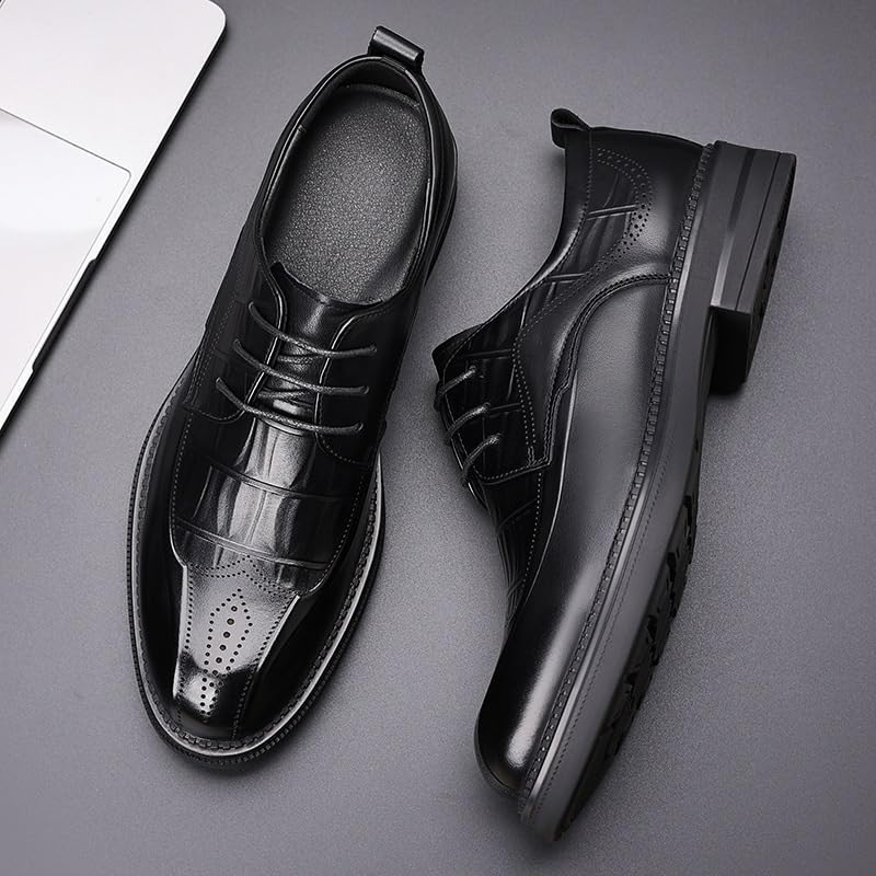 Man Brogue Business Shoes Mens Genuine Leather Lace Up Oxfords Comfort Wide Round Toe Non-Slip Dress Shoes3