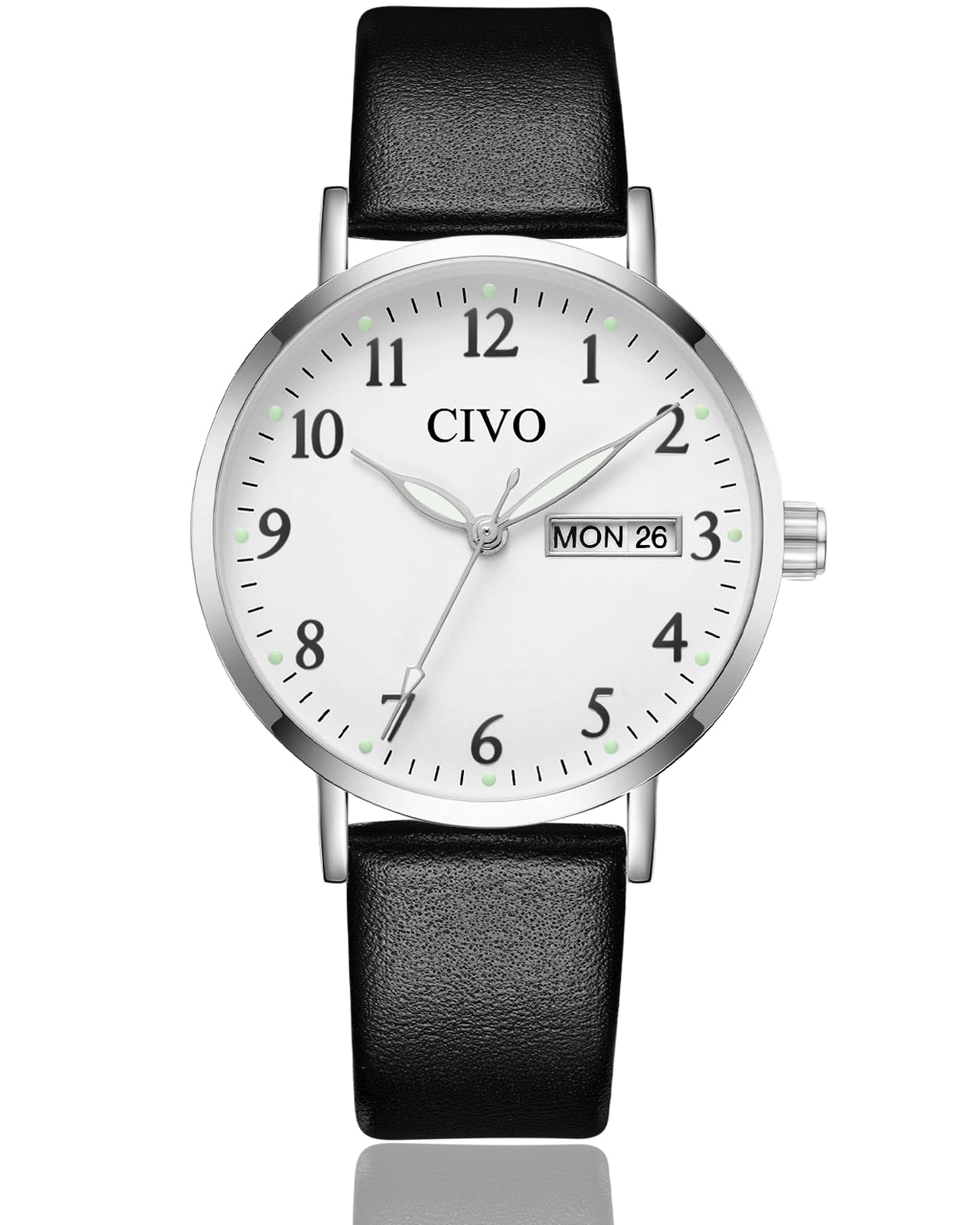 civo Easy Read Watches for Women: 35mm Clear Face with Numbers Luminous Hands Date Day - Analog Ladies Watch with Leather Strap for Casual Daily Wear Gift-picture-54