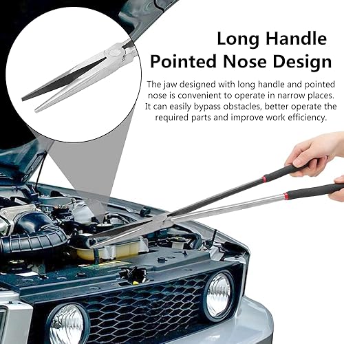 Miniatura 3 de Watris Veiyi Alicates rectos de punta de aguja larga, alicates de punta de alcance largo de 16 pulgadas, alicates de punta de pato doblada para