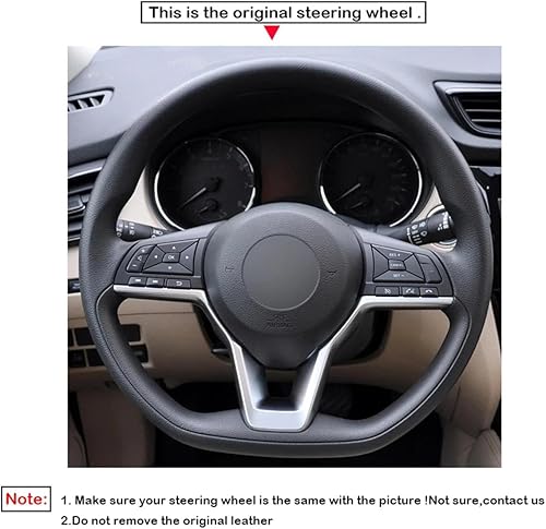 Miniatura 3 de Compatible con Nissan X-Trail T32 2017-2021, cubierta de volante de automóvil, cubierta de volante cosida a mano, cubierta de volante de cuero negro
