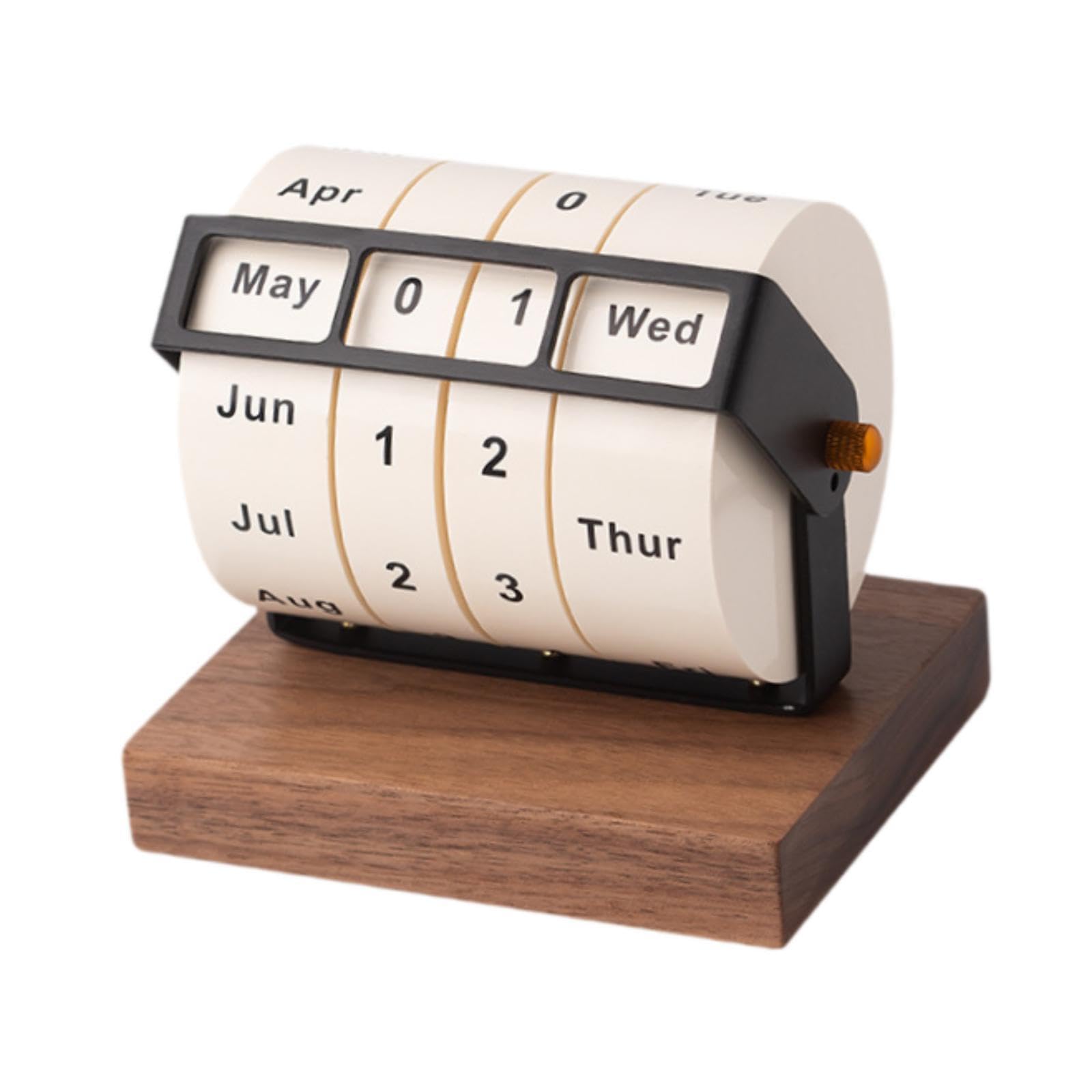 MERIGLARE Drehbarer Tischkalender, Holz Rollkalender, Kreativer Tischkalender für Café, Schule, Geburtstagsgeschenk, Dunkelbraun