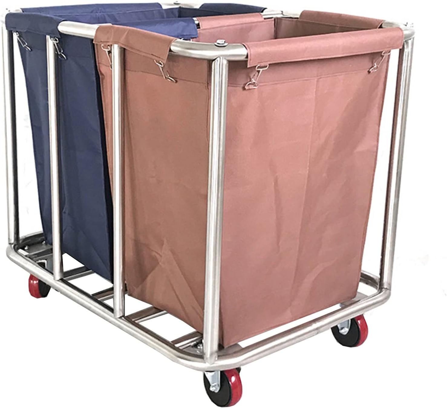 Collapsible Wagon Cart with Wheels Foldable Folding Wagons Carts Silent Universal Wheels,Heavy Duty Commercial Laundry Sorter Cart with 2 Removable Bags and Wheels Sturdy Metal Frame Hotel R