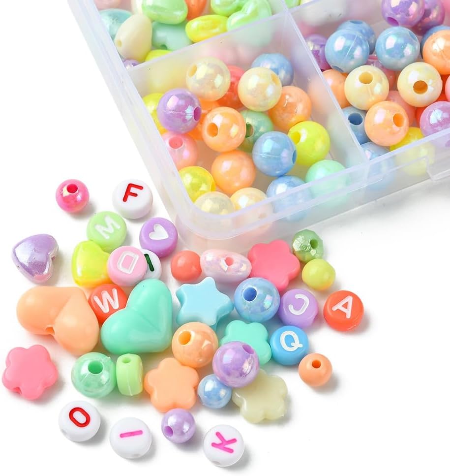 MakemadeDIY 984Pcs Cute Colorful Bracelets Making Kit, Including 11 Colors Letter Round Star Heart Acrylic Beads and Elastic Thread for Jewelry Necklaces Earrings Keychain Making - Image 3
