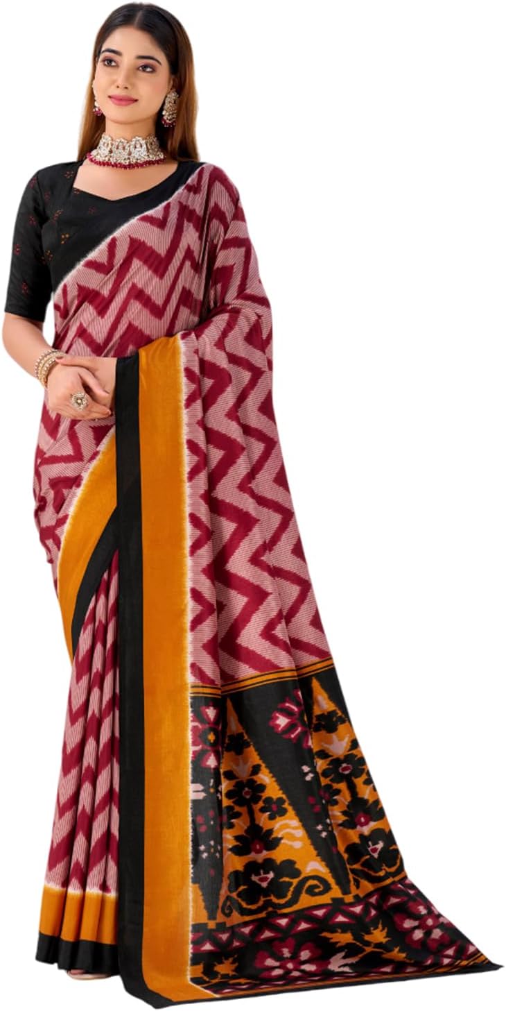 MOHIT CREATIONS Saree for women Zigzag weaves & Tasar silk Elegant Printed With Unstitched Blouse Piece