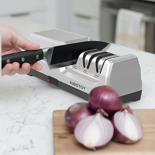 Miniatura 5 de Afilador de cuchillos eléctrico profesional de 3 etapas para cuchillos de cocina, con guía de ángulo de precisión 100% abrasivo de diamante de 20,